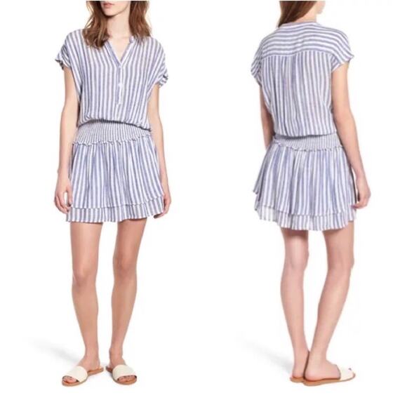 Rails Angelina Dress Boracay Striped Blue White‎ Mini Smocked Linen Size Small - Picture 12 of 12